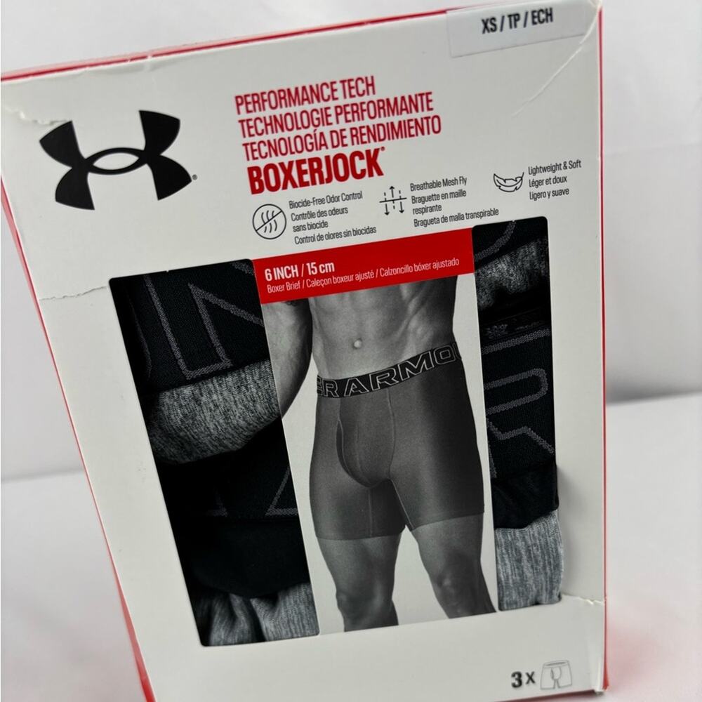 NWT Under Armour Boxerjock Performance Tech, 3-Pack - Black and 2 Gray, XS